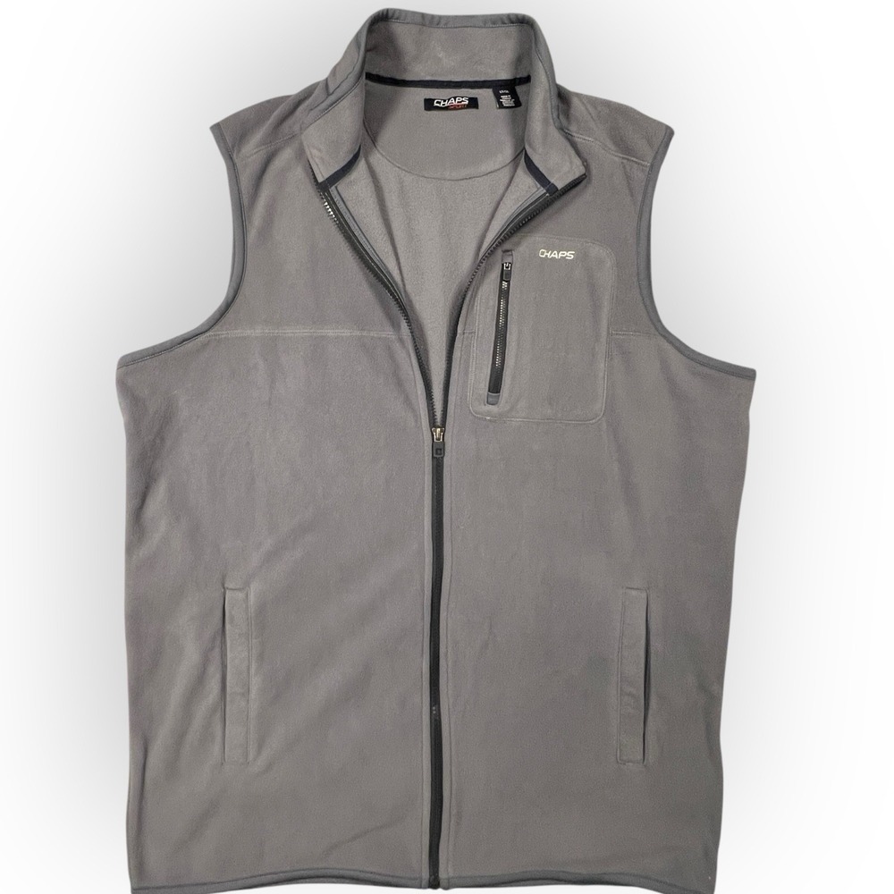Chaps Ralph Lauren Vest‎ Mens Tall L Gray Fleece Sleeveless Full Zip 3 Pocket